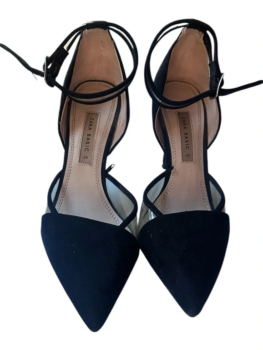 Zara Basic Collection‎ Perspex Heels Faux Suede Perspex Stilettos Black Size 9